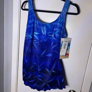Women's One Piece Skirt Swimsuit Blue Size 18